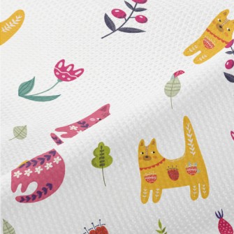 Colorful Cats And Flowers Piqué