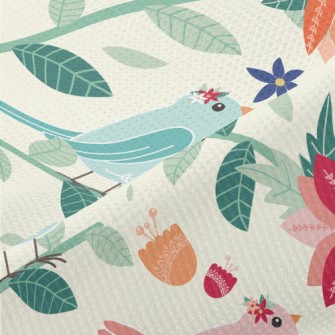 Colorful Birds And Flowers In  Piqué