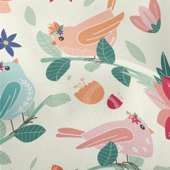 Colorful Birds And Flowers In  Lightweight Performance Linen