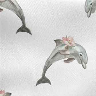 Dolphin With Flowers On Its Bo Jersey Backed Fleece