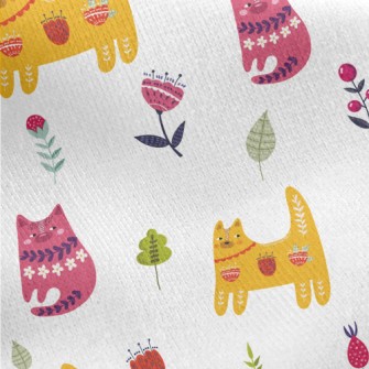 Colorful Cats And Flowers Jersey Backed Fleece