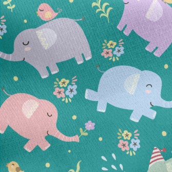 Baby Elephants Playing Casuall Jersey Backed Fleece