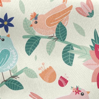 Colorful Birds And Flowers In  Jersey Backed Fleece