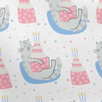Greedy Cat Holding Cake Pongee