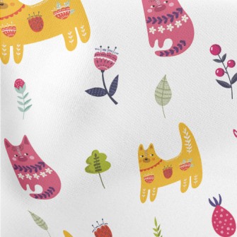 Colorful Cats And Flowers Lightweight Cotton Poplin
