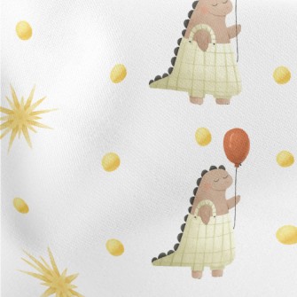 Cute Dinosaur Holding A Balloo Lightweight Cotton Poplin