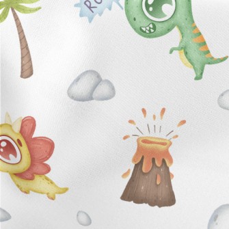 Big-eyed Baby Dinosaur And Vol Lightweight Cotton Poplin