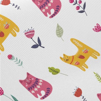Colorful Cats And Flowers Midweight Cotton Poplin