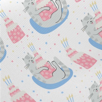 Greedy Cat Holding Cake Midweight Cotton Poplin
