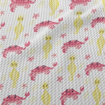 Pink Crab And Yellow Seahorse Birdseye Piqué