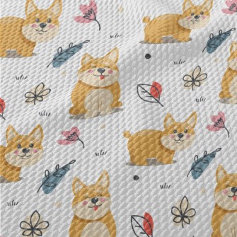 Little Corgi Playing On The Gr Birdseye Piqué