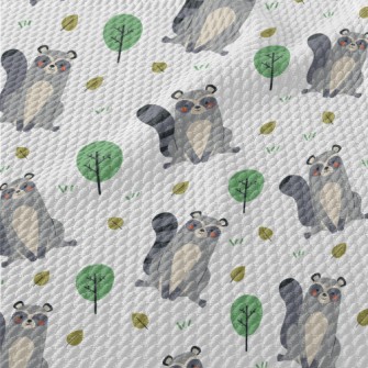 Raccoon Playing On The Grass Birdseye Piqué
