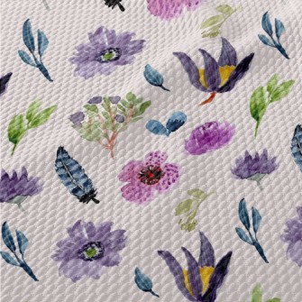 Watercolor Style Purple Flower Birdseye Piqué