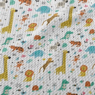 African Animals Playing Togeth Birdseye Piqué