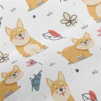 Little Corgi Playing On The Gr Performance Linen