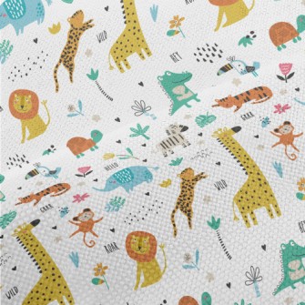 African Animals Playing Togeth Performance Linen