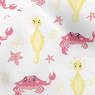 Pink Crab And Yellow Seahorse Micro Fleece