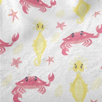 Pink Crab And Yellow Seahorse Minky