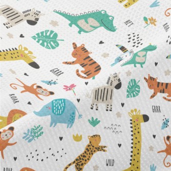 African Animals Playing Togeth Piqué