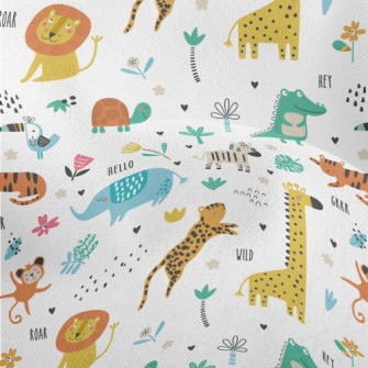 African Animals Playing Togeth Lightweight Performance Linen