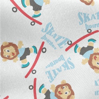 Cute Lion Playing Skateboard Jersey Backed Fleece