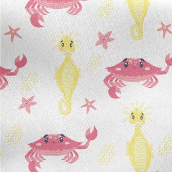 Pink Crab And Yellow Seahorse Jersey Backed Fleece