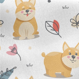 Little Corgi Playing On The Gr Jersey Backed Fleece