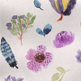 Watercolor Style Purple Flower Jersey Backed Fleece