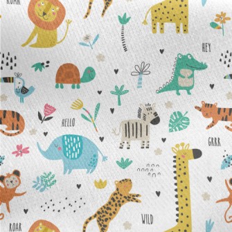 African Animals Playing Togeth Jersey Backed Fleece