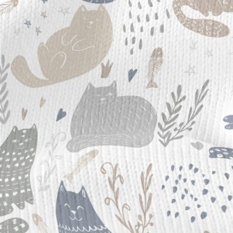Playful Cat Rendered In Doodle Stretch Jersey