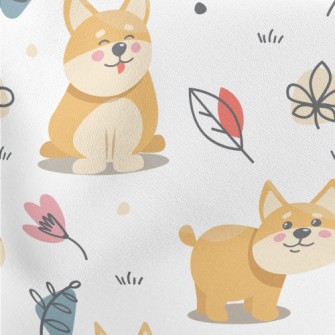 Little Corgi Playing On The Gr Lightweight Cotton Poplin