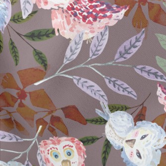 Watercolor Style Birds And Pla Lightweight Cotton Poplin