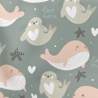 Whales And Seals Playing In Th Lightweight Cotton Poplin