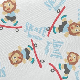 Cute Lion Playing Skateboard Midweight Cotton Poplin