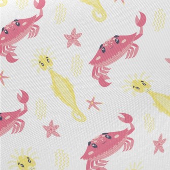Pink Crab And Yellow Seahorse Midweight Cotton Poplin