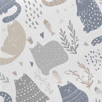 Playful Cat Rendered In Doodle Midweight Cotton Poplin
