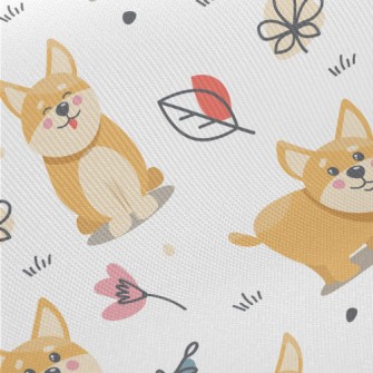 Little Corgi Playing On The Gr Midweight Cotton Poplin