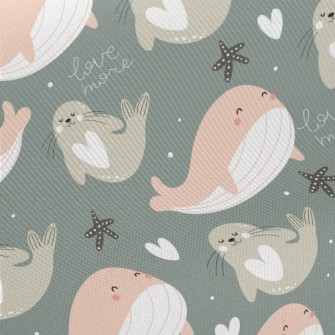Whales And Seals Playing In Th Midweight Cotton Poplin