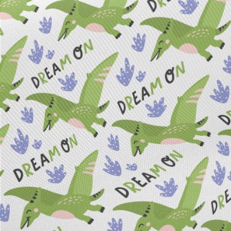 Green Pterosaur Flying High In Midweight Cotton Poplin