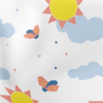 Geometric Sun Clouds Lightweight Cotton Poplin