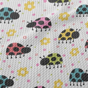 Colorful Ladybugs And Flowers Birdseye Piqué