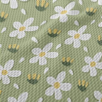 Simple Small White Flowers Birdseye Piqué