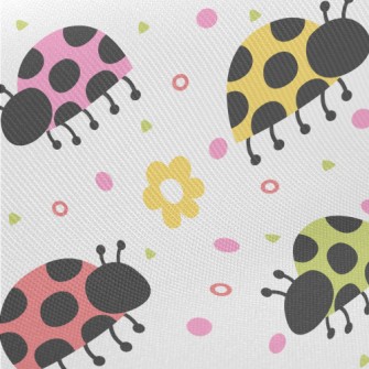 Colorful Ladybugs And Flowers Twill