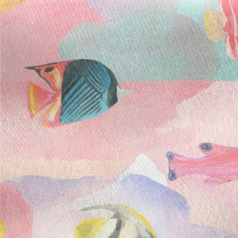 Watercolor Stained Fish Jersey Backed Fleece