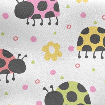 Colorful Ladybugs And Flowers Jersey Backed Fleece