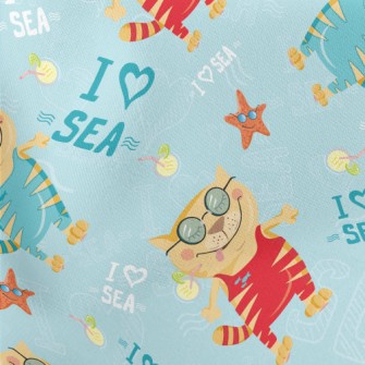 Cats Love The Ocean Lightweight Cotton Poplin