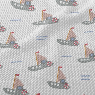 Sailing Boat On The Sea Birdseye Piqué