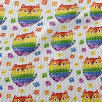 Rainbow Cat Watercolor Flowers Birdseye Piqué