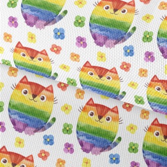 Rainbow Cat Watercolor Flowers Waterproof Oxford