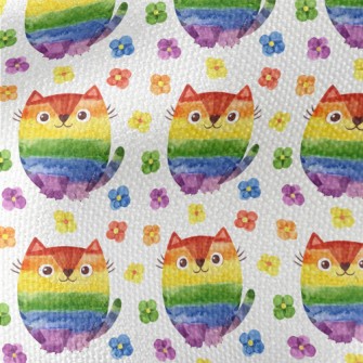 Rainbow Cat Watercolor Flowers Waterproof Canvas